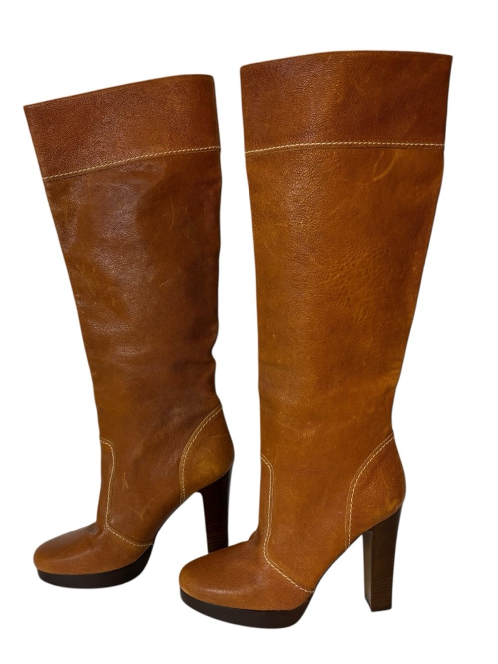 Michael Kors Cognac McGraw Leather Knee High Pull On Boots Platform Y2K Size 9M